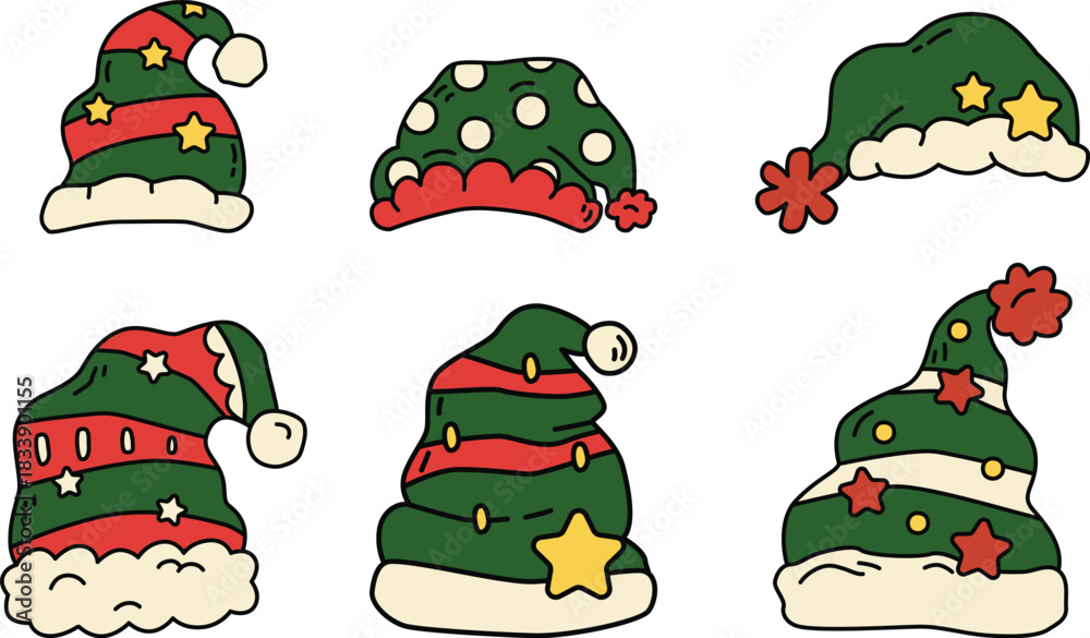 Obraz premium Green Christmas Santa Hat Vector Illustration Collection