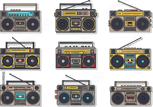 Retro Boomboxes Vector Collection of Iconic 80s and 90s Stereos