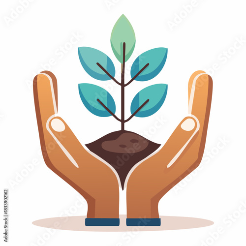 Hands cradling a vibrant green plant with fresh leaves, symbolizing growth and environmental care.