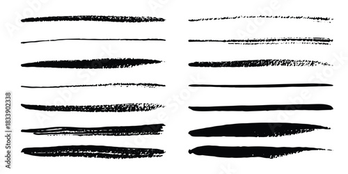 Set of artistic pen brushes.Doodles, ink brushes.Set of vector grunge brushes. Collection of strokes of markers. Set of wavy horizontal lines. Eps10