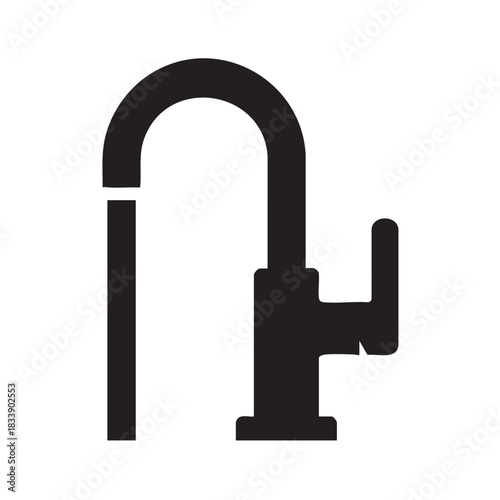 A sleek minimalist black silhouette of a modern kitchen faucet showcasing its curved spout and base