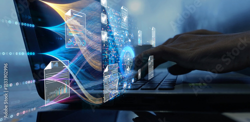 Ai Futuristic Document management concept, check electronic documents on digital documents on virtual screen Document Management System and process automation to efficiently document paperless operate