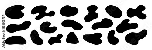 Organic Soft Amoeba Shape Doodle Kit in Black Color. Monochrome Round Form Set. Abstract Blob Figure Bundle. Hand Drawn Vector Illustration