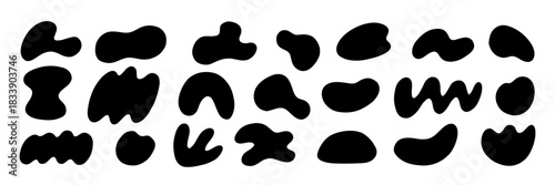 Organic Soft Amoeba Oval Shape Kit in Black Color. Monochrome Round Form Set. Abstract Blob Figure Bundle. Hand Drawn Vector Illustration