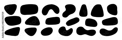 Organic Soft Amoeba Shape Naive Kit in Black Color. Monochrome Round Form Set. Abstract Blob Figure Bundle. Hand Drawn Vector Illustration