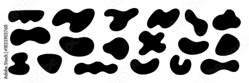 Organic Soft Amoeba Shape Stain Kit in Black Color. Monochrome Round Form Set. Abstract Blob Figure Bundle. Hand Drawn Vector Illustration