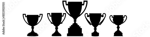 silhouette illustration of five different trophy designs in a row