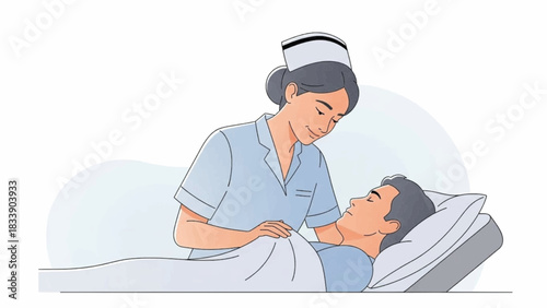 Nurse caring for a patient in bed with a gentle touch