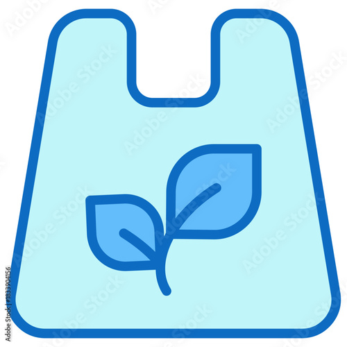 Biodegradable Bag Blue Fill Outline Icon Design Vector - Eco-friendly shopping bag with leaf symbol, representing sustainability and biodegradable materials