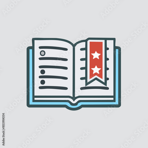 Open book icon with a red star bookmark.