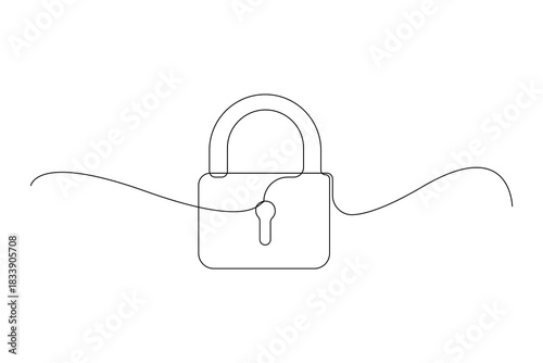 Lock icon continuous one line art design clean minimalist outline illustration
