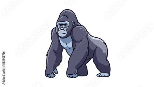 Illustration of a powerful gorilla standing on white background
