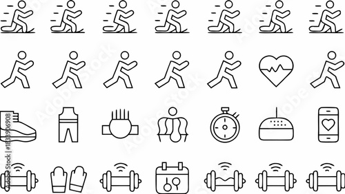 Modern fitness icon set promoting active lifestyle and healthy choices, original vector graphics for diverse uses