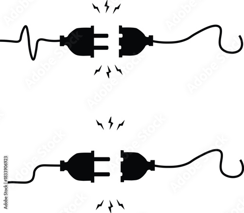 Electric plug and socket disconnect with spark icon