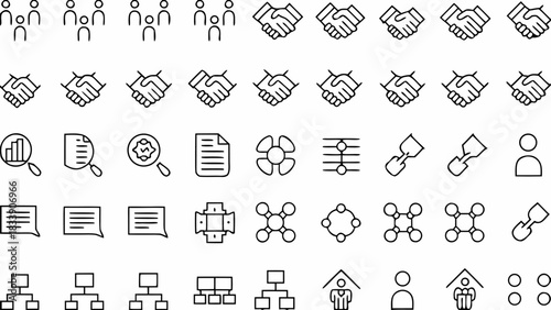 Versatile outline icon set for business and collaboration projects originally created as scalable vector graphics