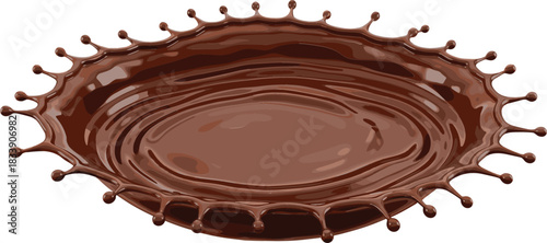 Realistic 3D molten chocolate liquid splash with beautiful ripples and crowns, symbolizing delicious sweet dessert food, indulgence, and luxury confectionery vector illustration