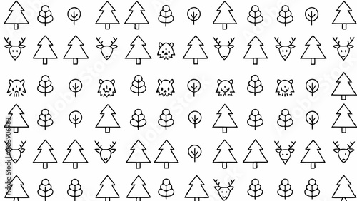 Charming hand-drawn Christmas pattern with reindeer, trees, and woodland creatures for holiday crafts