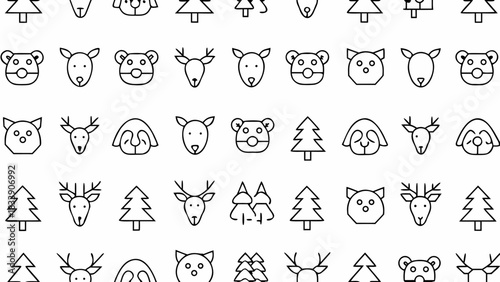 Festive holiday pattern with reindeer, bears, dogs, pigs and trees for seasonal cards and gift wrap