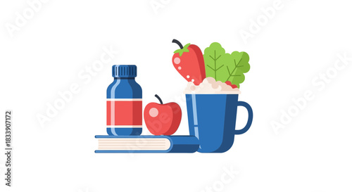 Promoting healthy lifestyle choices with fruit and vitamins, educational concept, nutrition guide, learning about healthy eating habits, vector design