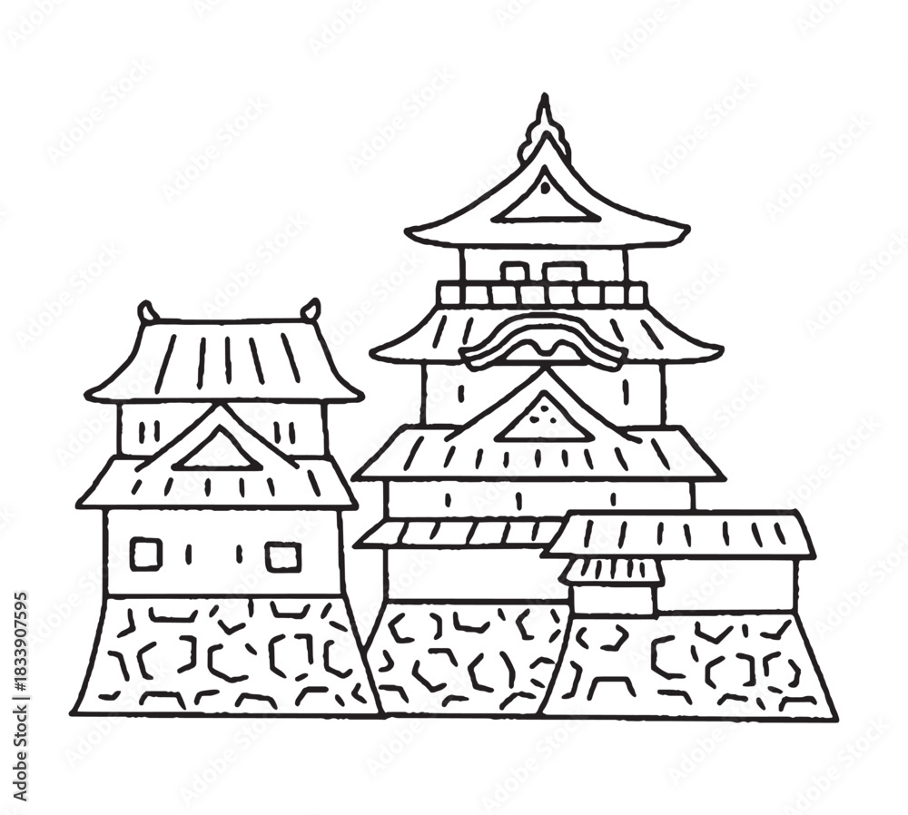 Naklejka premium 松山城の手描きイラスト