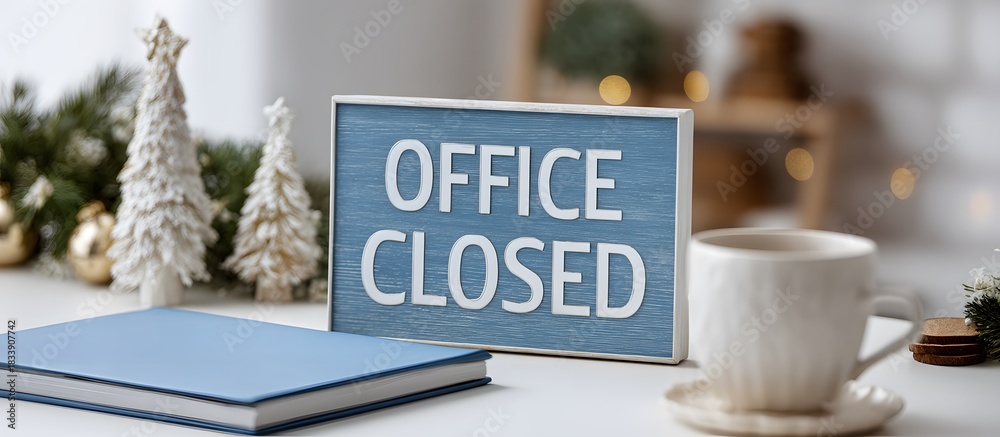Fototapeta premium closed office sign with Christmas decorations