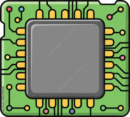 Depiction of a microchip enhancing computer performance and technology integration in modern systems