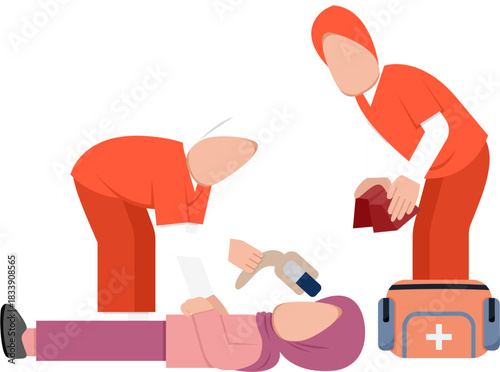 Muslim Paramedics Assisting Patient Illustration