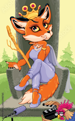 Horror cartoon version of the Queen of Wands. Vector illustration.