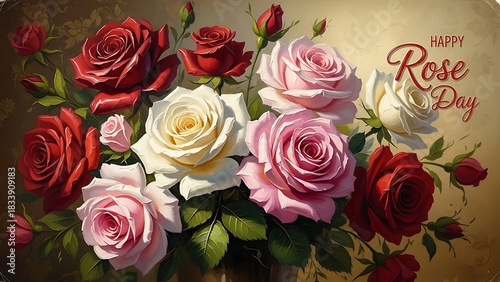 Beautiful bouquet of red pink and white roses for rose day celebration