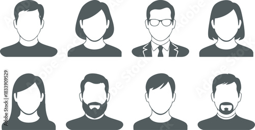 Anonymous User Profile Silhouettes Set, Collection of Placeholder Avatar Icons for Men and Women, Set of Faceless People Icons for User Interface, silhouette, woman, vector.
