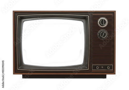 Vintage television set with static screen isolated on transparent background
