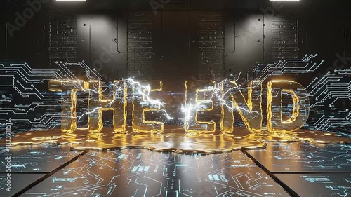 The End A Striking Digital Illustration of a Futuristic Concept with Lightning Effects