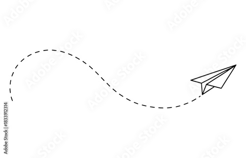 Paper Airplane Flying on a Dashed Line Path - Travel, Message, Journey