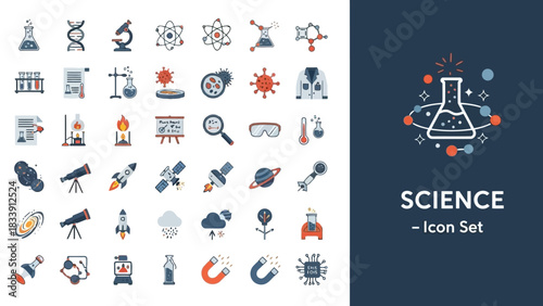 Science icon set features various laboratory equipment scientific symbols and concepts ideal for educational materials research presentations and technology related designs
