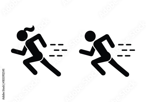 Running Man and Woman Icon Set: Fast Race, Marathon, and Fitness