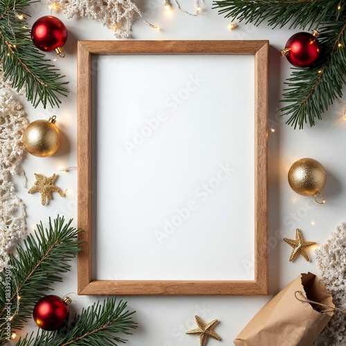 Christmas Photo Frame Mockup with Warm Bokeh Lights