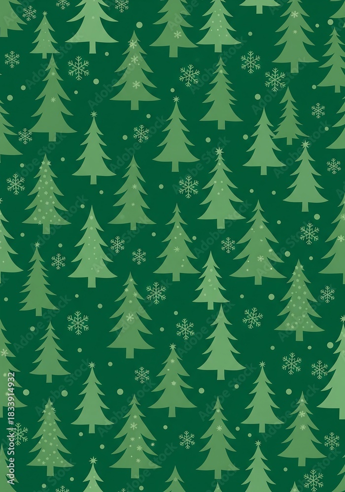 Obraz premium A festive image featuring decorative Christmas trees and snowflakes on vibrant backgrounds, perfect for holiday ads, print designs, digital projects, or packaging