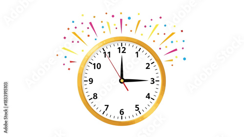 New Year Clock Striking Midnight Vector Icon