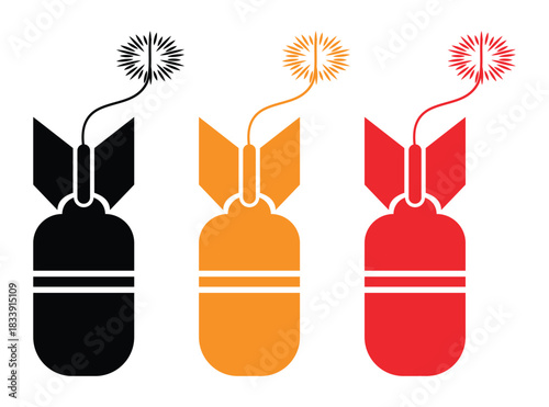 Bomb Icon Vector Set – Military Missile, Nuclear Bomb and Aerial Weapon Symbols