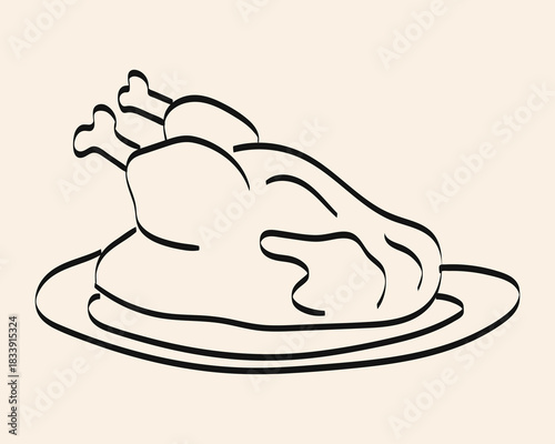 Cooking a delicious roasted chicken served on a traditional plate for a family meal at home in the evening