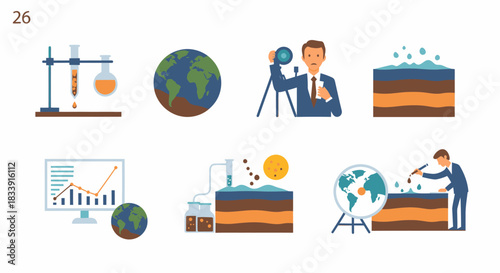 Set of icons representing environmental studies and earth science