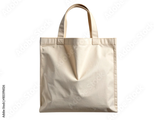 Folded Beige Canvas Tote Bag With Visible Seams, Flat Lay Overhead Angle, Isolated