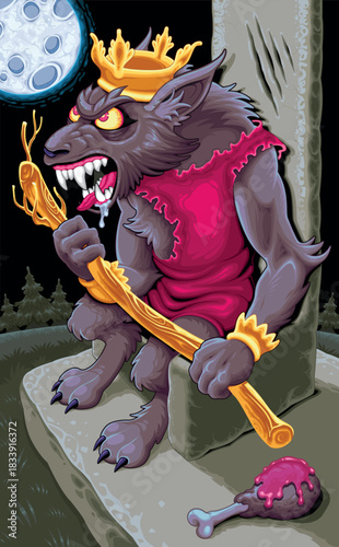 Horror cartoon version of the King of Wands. Vector illustration.
