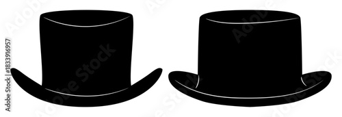 Top Hat Silhouette Set. Classic Gentleman Hat Vector Collection
