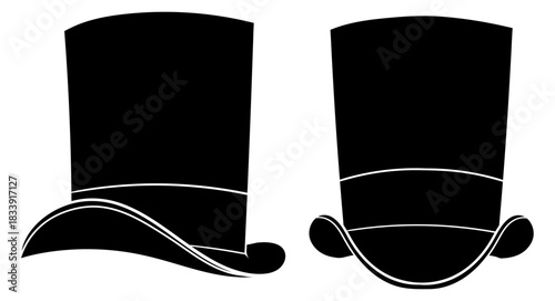 Top Hat Silhouette Set. Classic Gentleman Hat Vector Collection