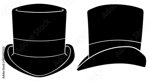 Top Hat Silhouette Set. Classic Gentleman Hat Vector Collection