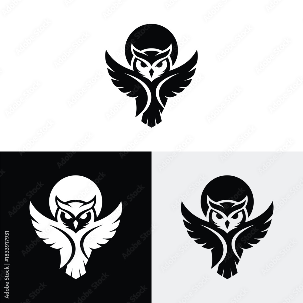 Fototapeta premium Owl logo with the moon icon design