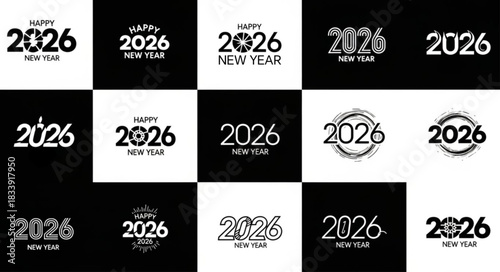 2026 logo concept for calendar, poster, flyer, banner. Modern design for calendar, invitations, greeting cards. Set of new year logo text design. stock illustration