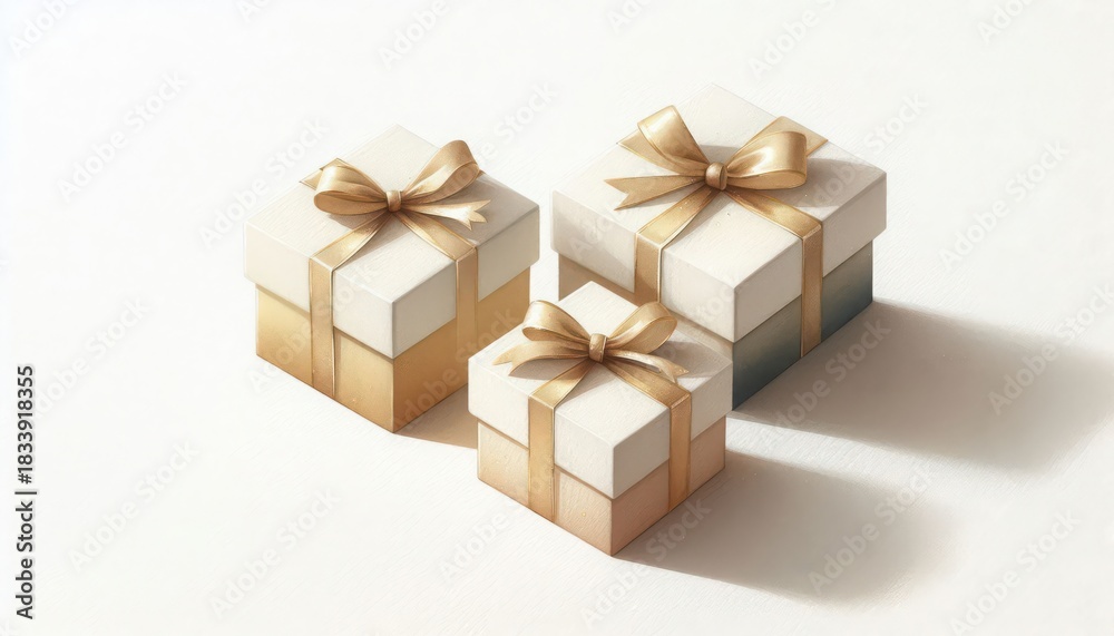 Fototapeta premium Elegant gift boxes with gold ribbons art