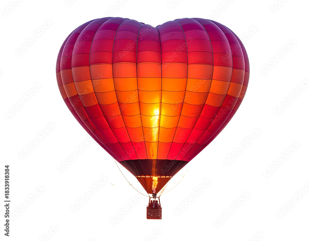 Fototapeta premium Heart-Shaped Hot Air Balloon Soaring at Sunset, Isolated on Transparent Background